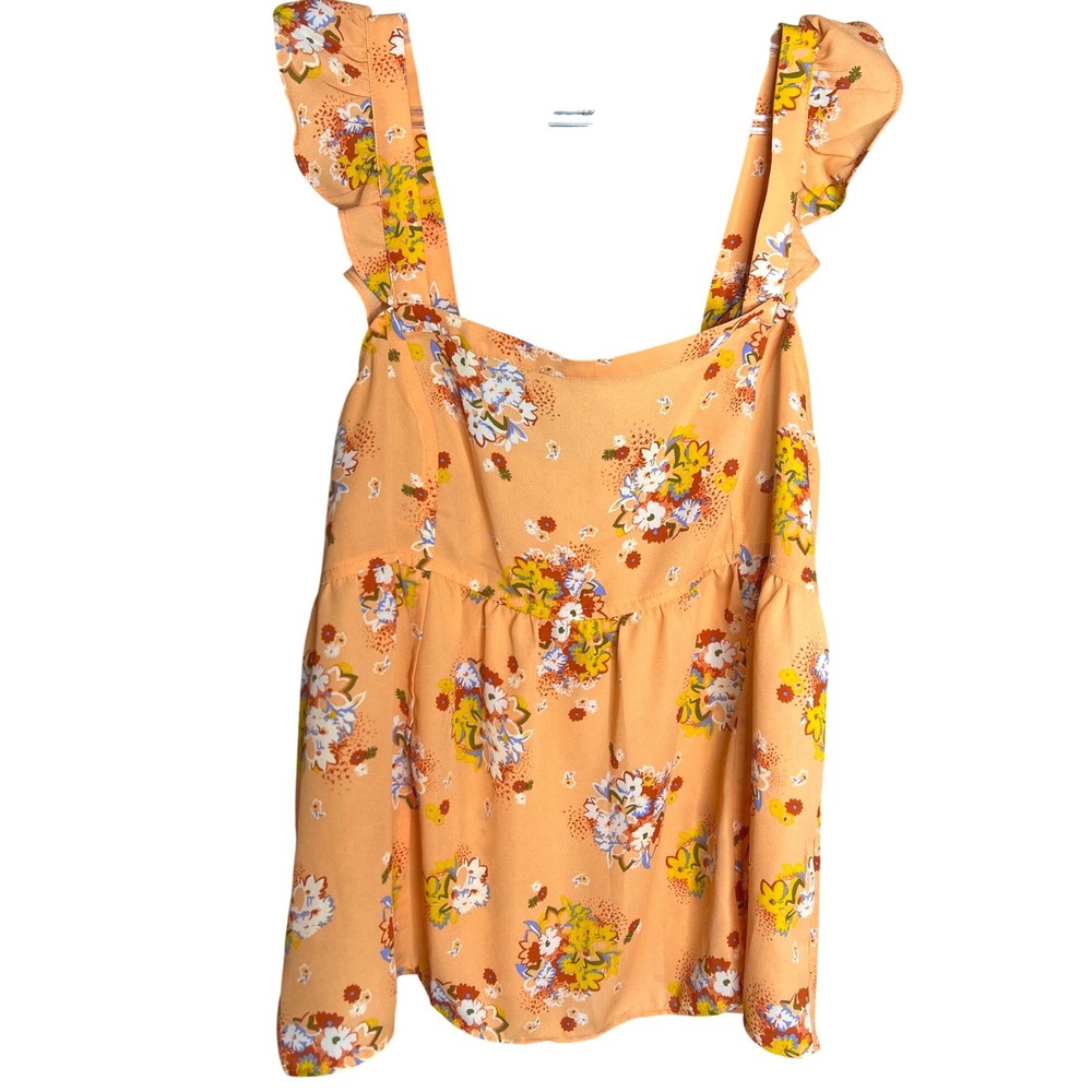 LOFT Outlet Womens Medium Peach Floral Ruffle Strap Babydoll Peplum Tank Top